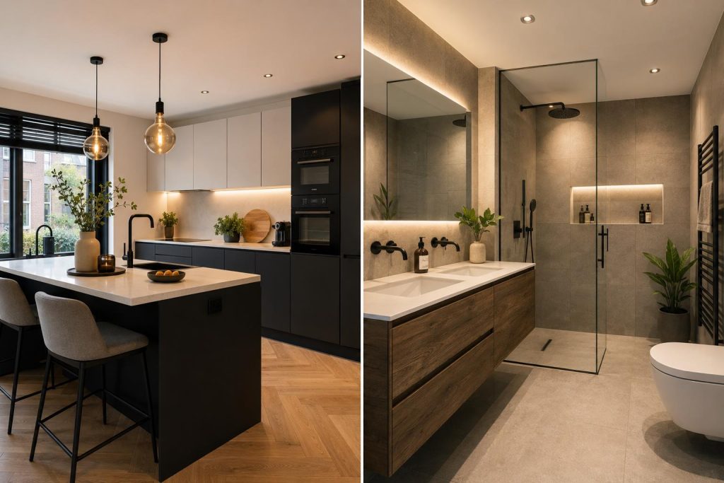 Moderne keuken en badkamer met slimme upgrades voor verbeterde comfort en functionaliteit in Amsterdamse woningen